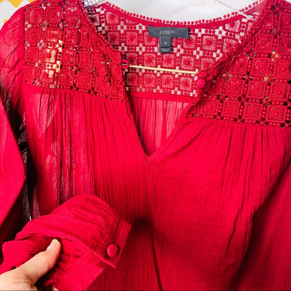 J.Crew Embroidered Gauze Top Tunic Burgundy Size 0 - Picture 5 of 8
